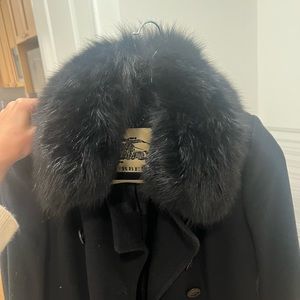 Burberry black coat with fur collar